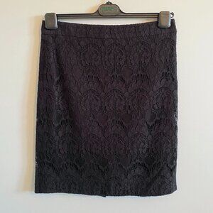 J. Crew Black Lace Floral Eyelet Above Knee Skirt Lined Preppy Holidays Cotton